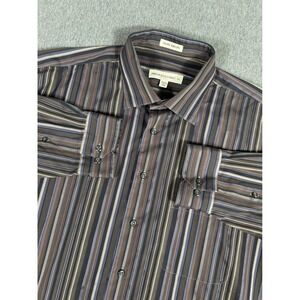 Pronto Uomo Mens XL Non Iron Striped Long Sleeve Button Down Dress Shirt Brown